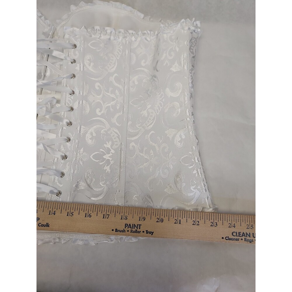 Corset Over Bust Lace Up Bustier US 20-22 6X White Paisley Costume Sexy Lingerie - Picture 14 of 15